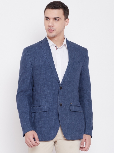 

Blackberrys Men Navy Blue Solid Linen Slim Fit Single-Breasted Smart Casual Blazer
