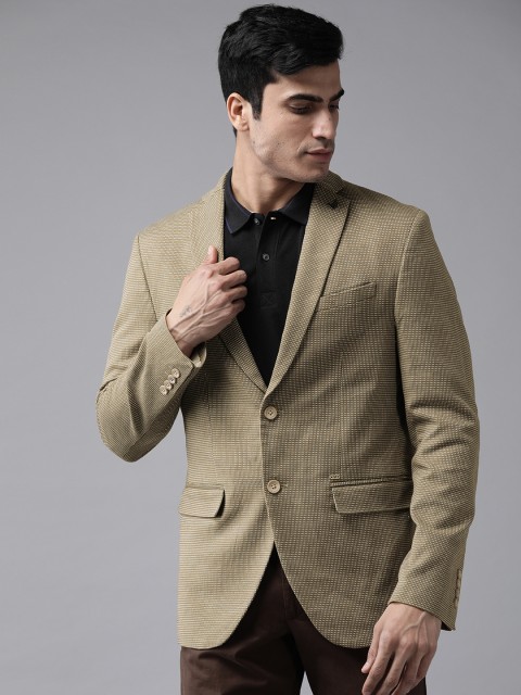 

Blackberrys Men Beige & Off-White Self Design Slim Fit Smart Casual Blazer