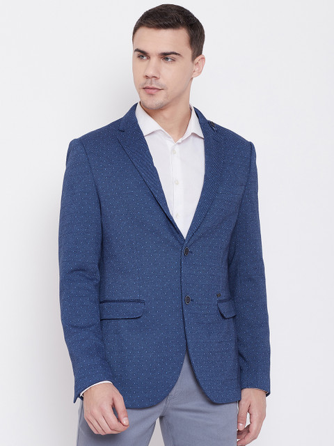 

Blackberrys Men Blue Self-Design Slim Fit Single-Breasted Smart Casual Blazer