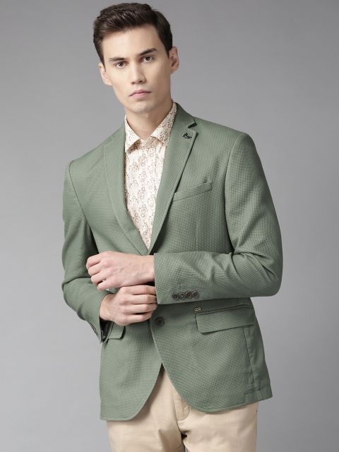 

Blackberrys Men Green Slim Fit Self Design Smart Casual Blazer