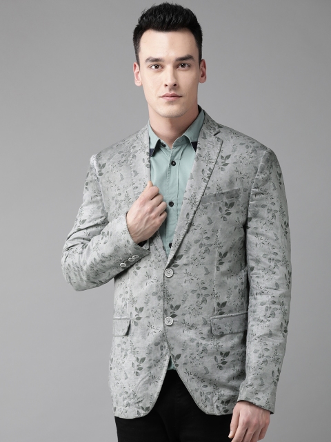 

Blackberrys Men Grey Printed Slim Fit Single-Breasted Casual Blazer