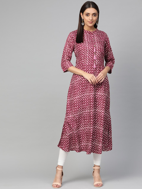 

Myshka Women Off-White & Maroon Printed Anarkali Kurta