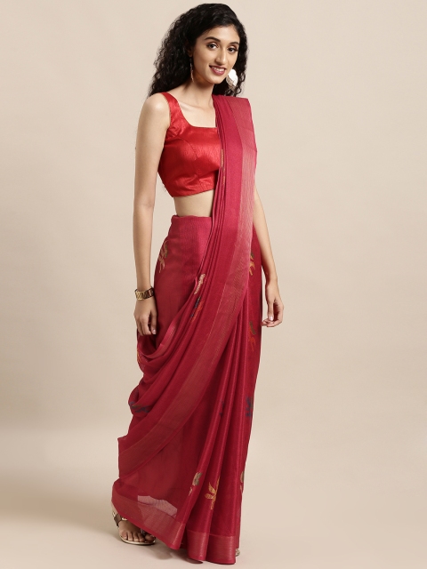 

Mitera Maroon & Orange Jute Cotton Printed Saree