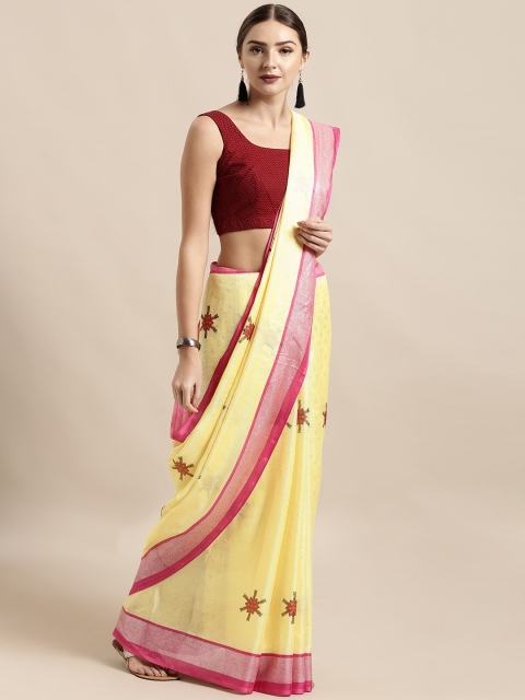 

Mitera Yellow & Pink Jute Cotton Printed Saree