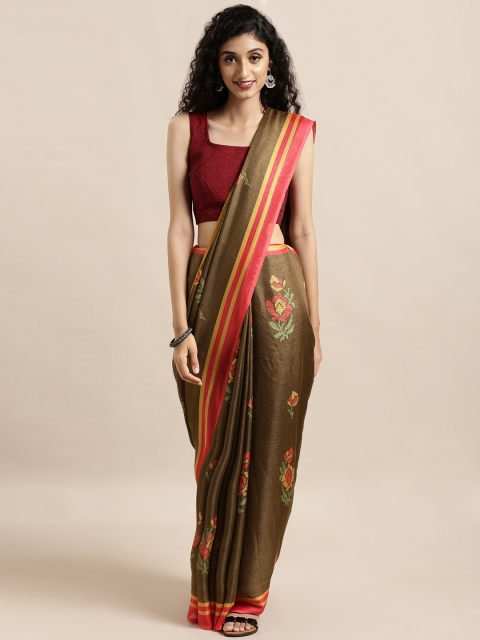 

Mitera Brown Printed Jute Cotton Saree