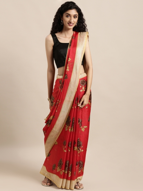 

Mitera Red & Beige Jute Cotton Printed Saree