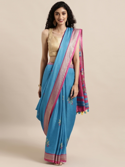 

Mitera Blue & Pink Jute Cotton Printed Saree