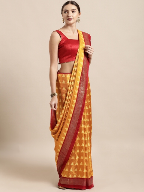 

Mitera White Woven Design Jutecotton Saree, Mustard