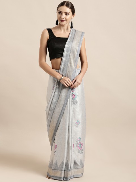 

Mitera Grey Printed Jute Cotton Saree