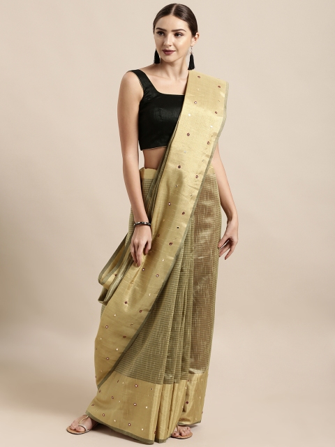 

Mitera Gold-Coloured & Black Silk Blend Striped Saree