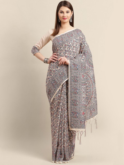 

Saree mall Beige & Blue Printed Saree