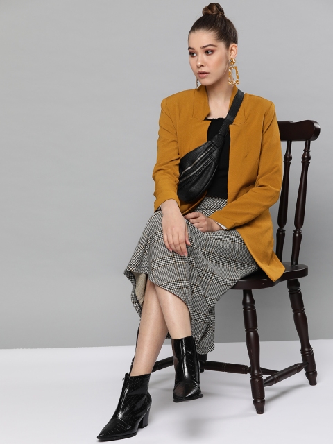 

Harpa Women Mustard Yellow Solid Casual Blazer