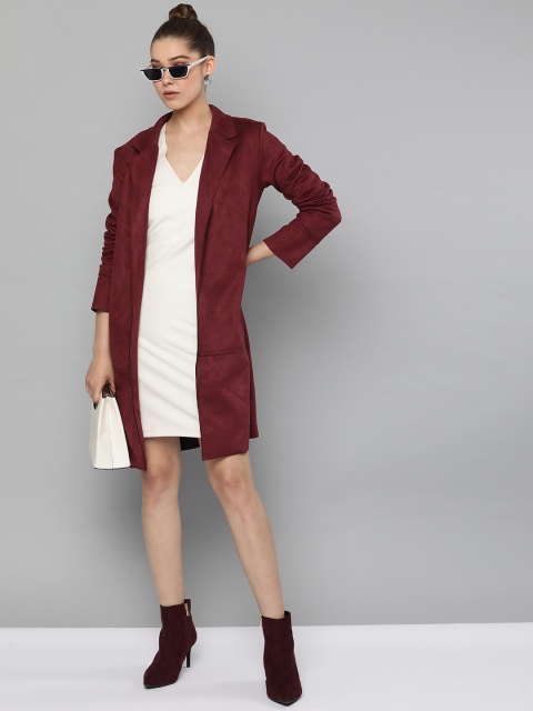 

Harpa Women Burgundy Solid Coat with Suede Finish