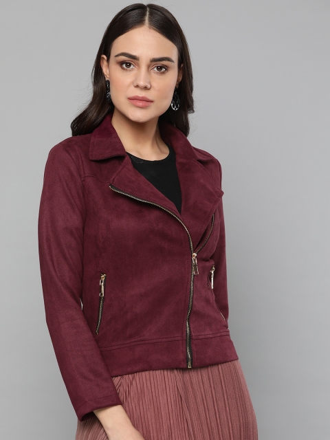 

Harpa Women Burgundy Solid Asymmetric Closure Tailored Jacket