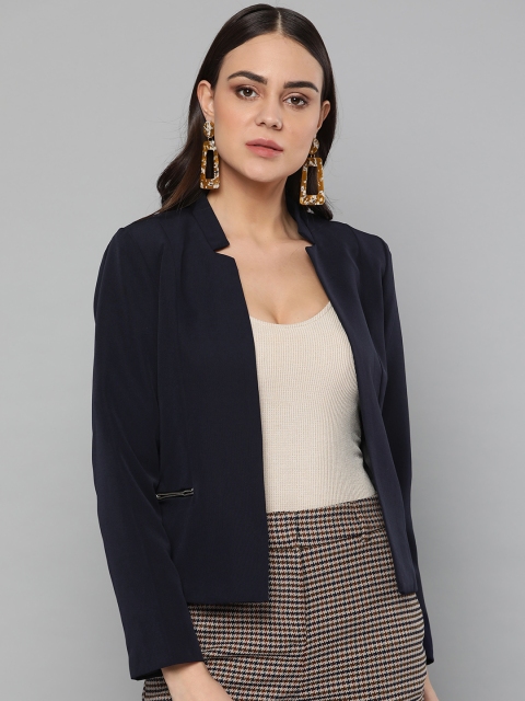 

Harpa Women Navy Blue Solid Open Front Blazer