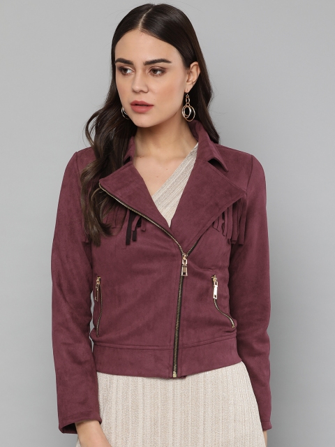 

Harpa Women Burgundy Solid Asymmetric Closure Tailored Jacket