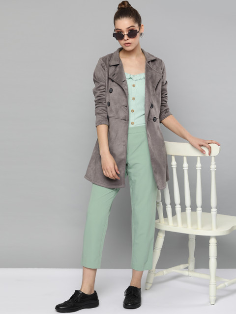 

Harpa Women Grey Solid Hip Length Overcoat