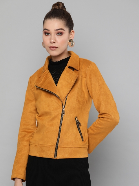 

Harpa Women Mustard Yellow Solid Asymmetric Closure Tailored Jacket