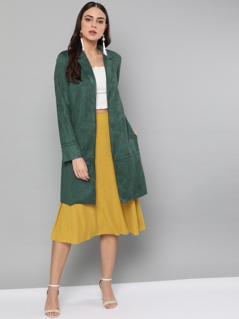 

Harpa Women Green Solid Coat with Suede Finish
