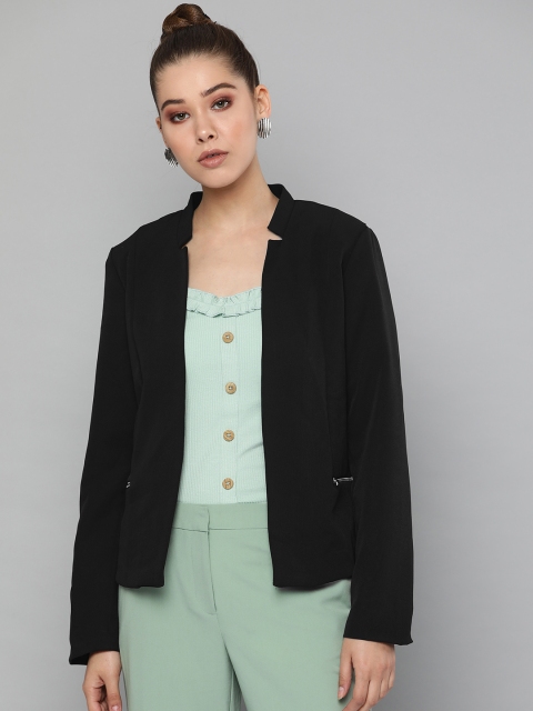 

Harpa Women Black Solid Open Front Blazer