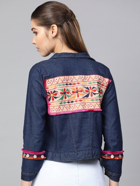 

Bhama Couture Women Navy Blue Washed Denim Jacket
