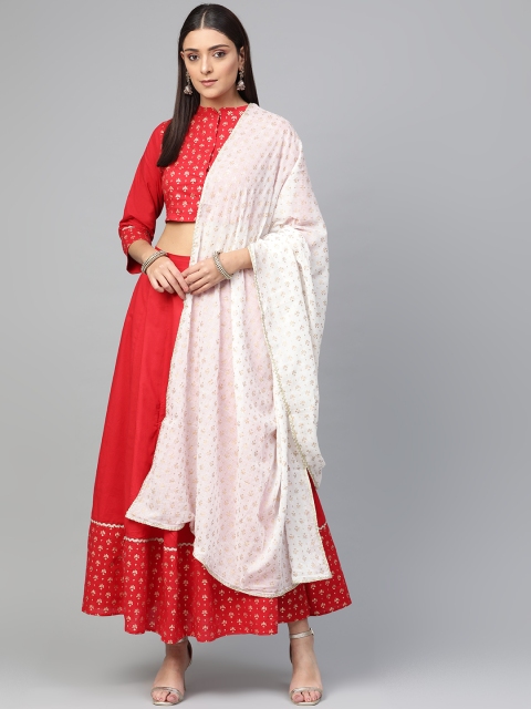 

Bhama Couture Red & White Khari Print Ready to Wear Lehenga Choli with Dupatta