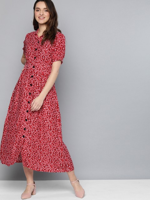 

HERE&NOW Women Red Printed A-Line Dress