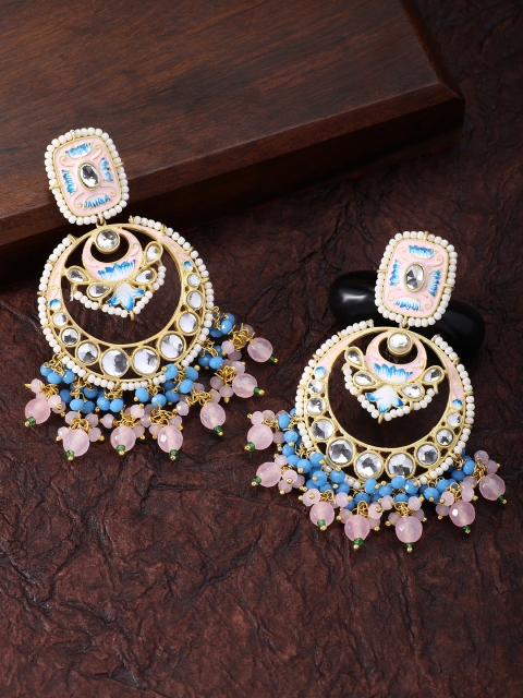 

Peora Women Gold-Toned & Pink Floral Jhumkas