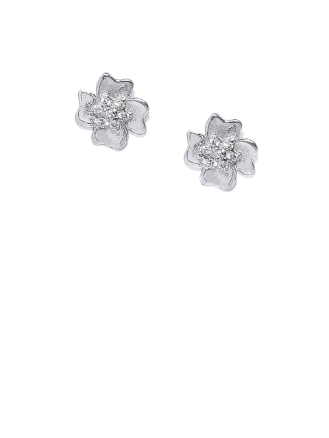 

Peora 925 Sterling Silver Rhodium Plated Diamond Cut CZ Floral Studs