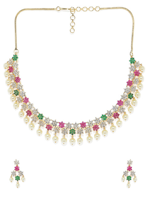 

Peora 18K Gold-Plated Pink & Green Cubic Zirconia Jewellery Set
