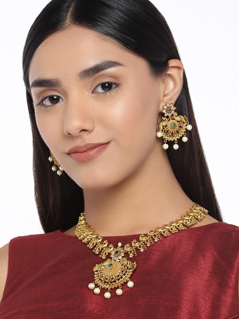 

Peora Gold-Toned Cubic Zirconia Traditional Jewellery Set