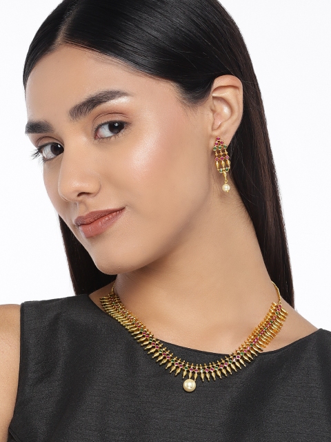 

Peora Gold-Toned Cubic Zirconia Traditional Jewellery Set