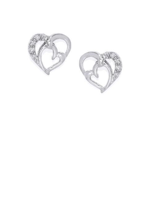 

Peora 925 Sterling Silver Rhodium Plated Diamond Cut CZ Heart Shaped Studs