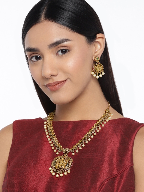 

Peora Gold-Toned Cubic Zirconia Traditional Jewellery Set