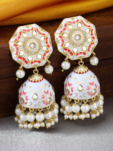 

Peora Gold-Plated & Yellow Kundan Jhumkas
