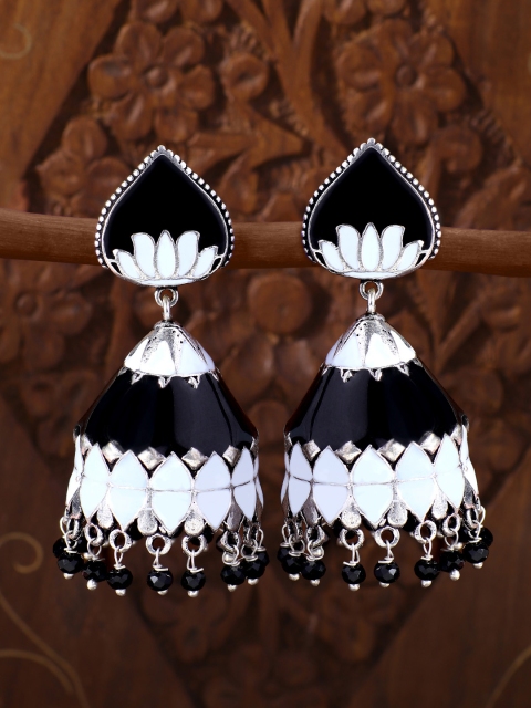 Peora Silver-Toned Floral Jhumkas
