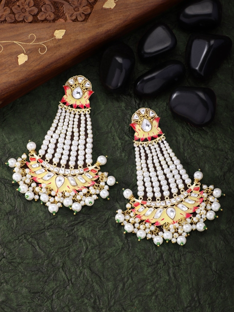

Peora Gold-Toned Classic Pearl Enamel Meenakari Dangle & Drop Earrings