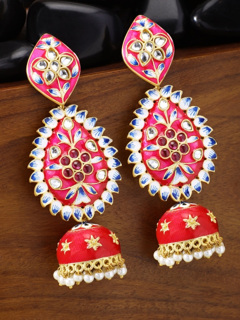 

Peora Gold-Toned & Pink Teardrop Shaped Jhumkas