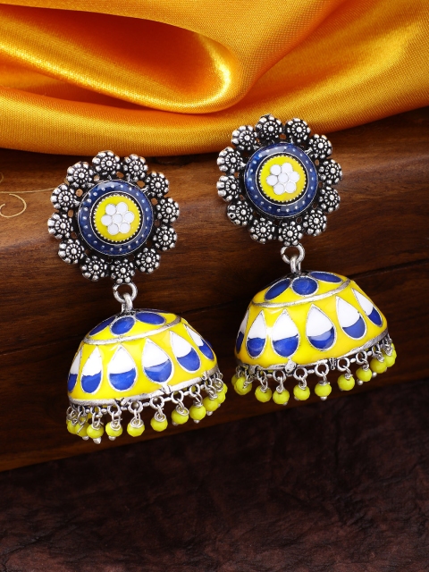 

Peora Silver-Plated & Yellow Oxidised Jhumkas