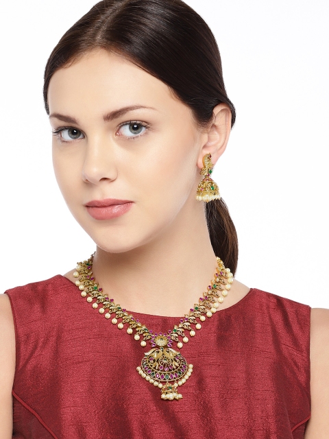 

Peora Pink & Green Gold-Plated Matte Finish Jewellery Set
