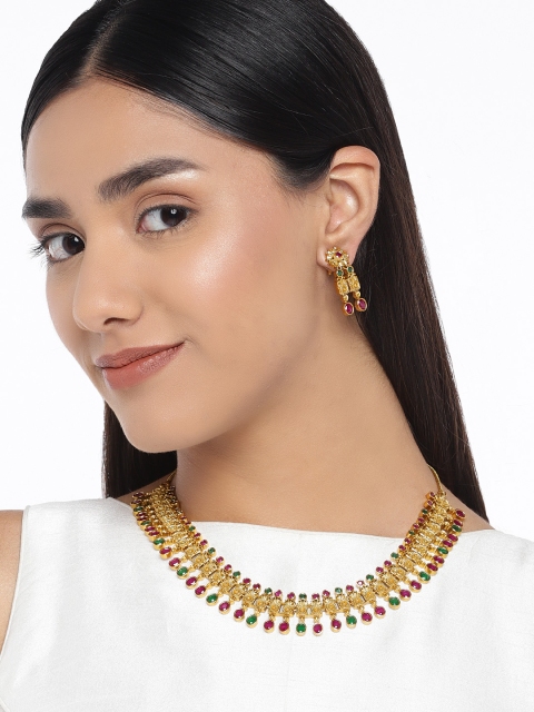 

Peora Gold-Plated Traditional Cubic Zirconia Studded Copper Jewellery Set
