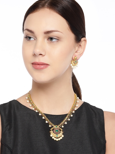 

Peora Gold-Plated Traditional Cubic Zirconia Studded Copper Jewellery Set