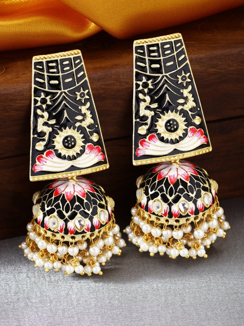 

Peora Gold-Toned & Black Gold-Plated Dome Shaped Jhumkas