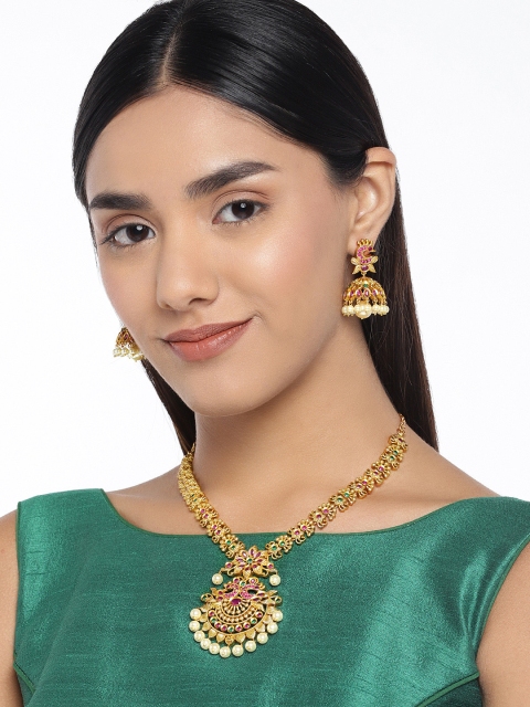 

Peora Gold-Plated Traditional Copper CZ Stone-Studded Jewellery Set