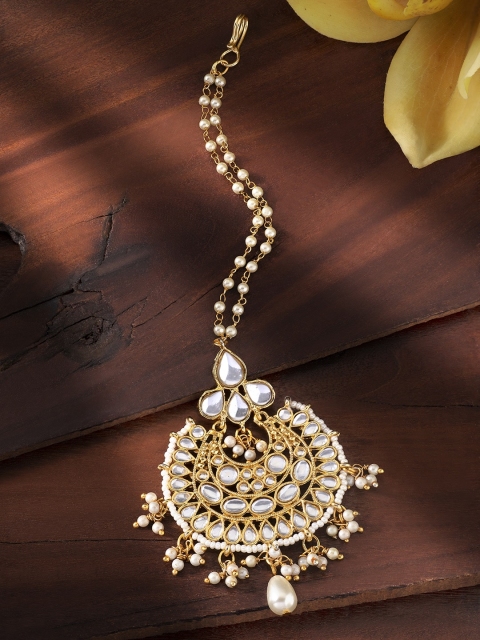 

Peora Gold-Toned Kundan & Pearl Studded Maang Tikka