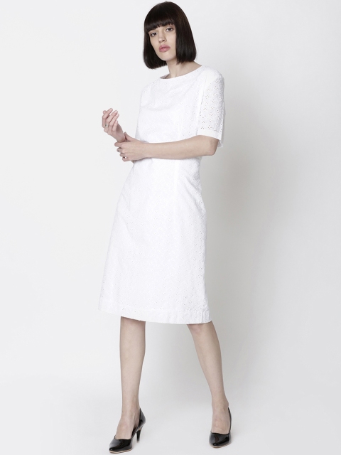 

Double Two Women White Solid Sheath Dress