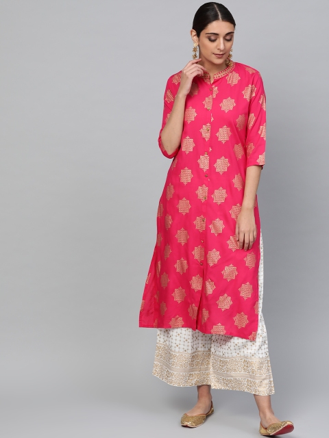 

Anubhutee Women Pink & White Foil Print Kurta with Palazzos