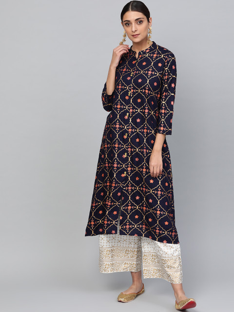 

Anubhutee Women Navy Blue & White Printed Kurta with Palazzos
