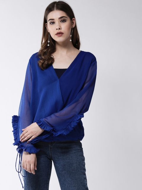 

MAGRE Women Blue Solid Blouson Top