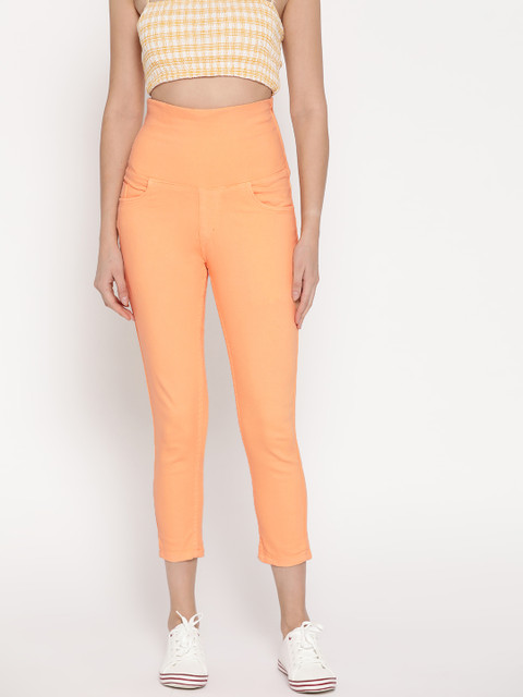 

PARIS HAMILTON Women Peach-Coloured Skinny Fit High Waist Tummy Tucker Cropped Jeggings